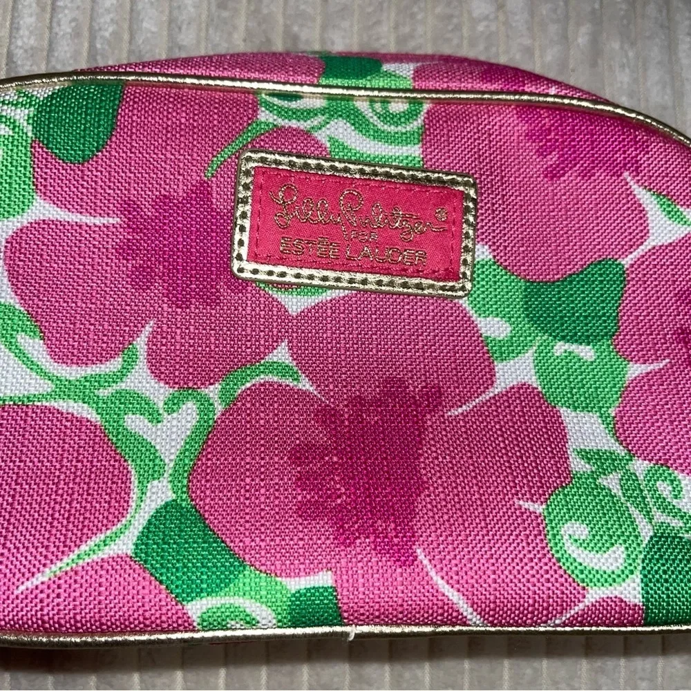 Lilly Pulitzer Estée Lauder pink flower floral cosmetic makeup bag pouch…
